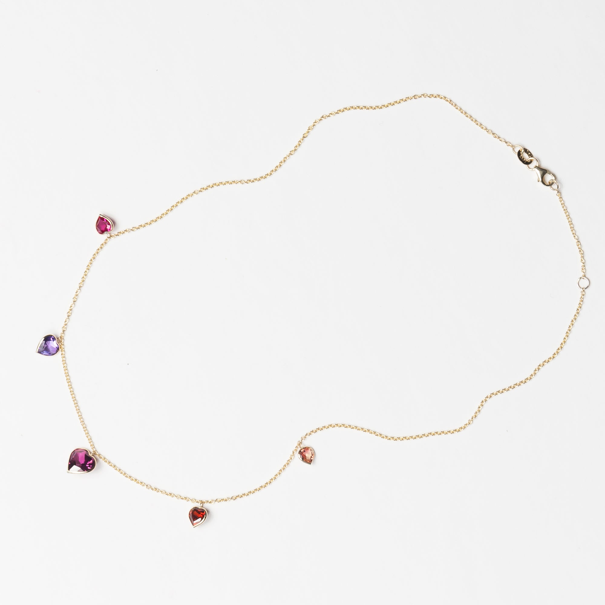 A delicate necklace from a collection of heart shaped gemstones. 