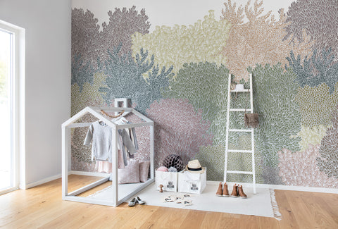 Nursery. Jass London Pastel Vibes Forest Mural Wallpaper