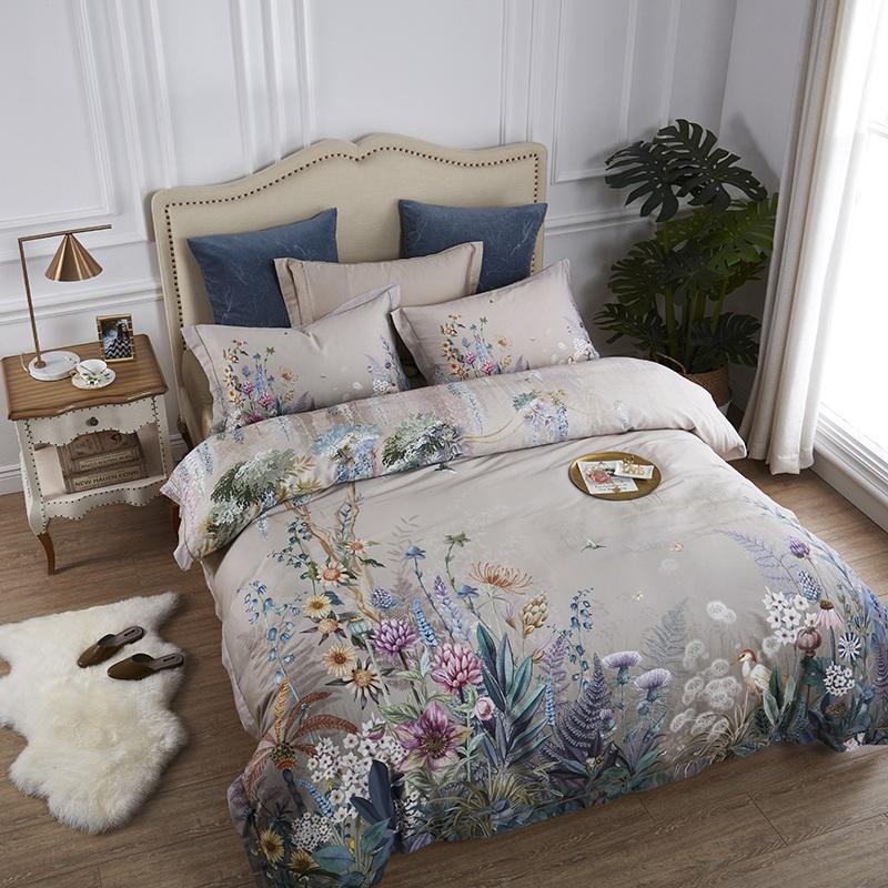 Floral Pastoral Taupe Duvet Cover Bedding 4 Piece Set Jass London