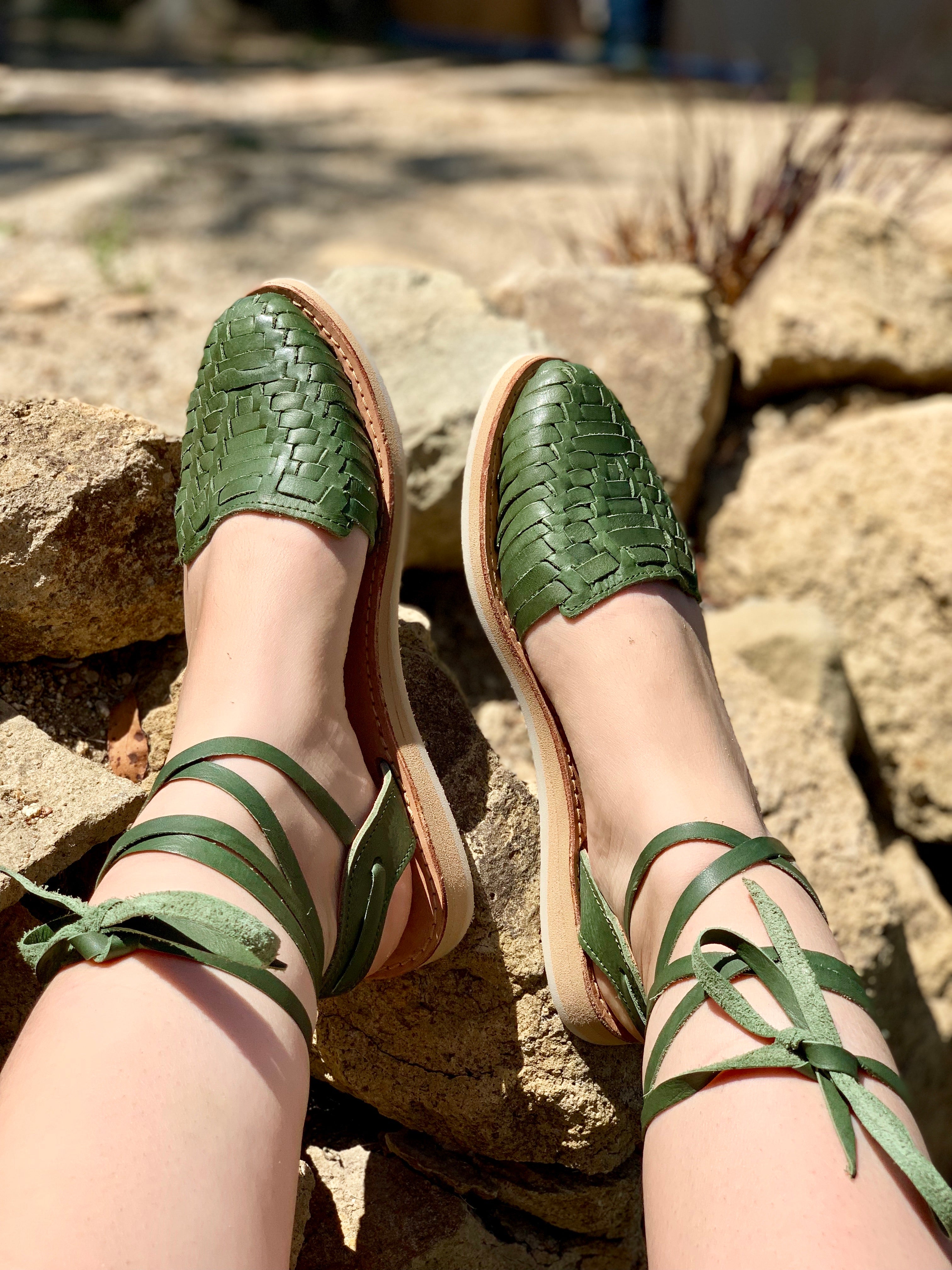 Lace-Up Huaraches- Olive Green — Agave 