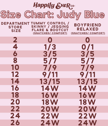 Judy Blue Sizing & Fit Guide – happily ever co