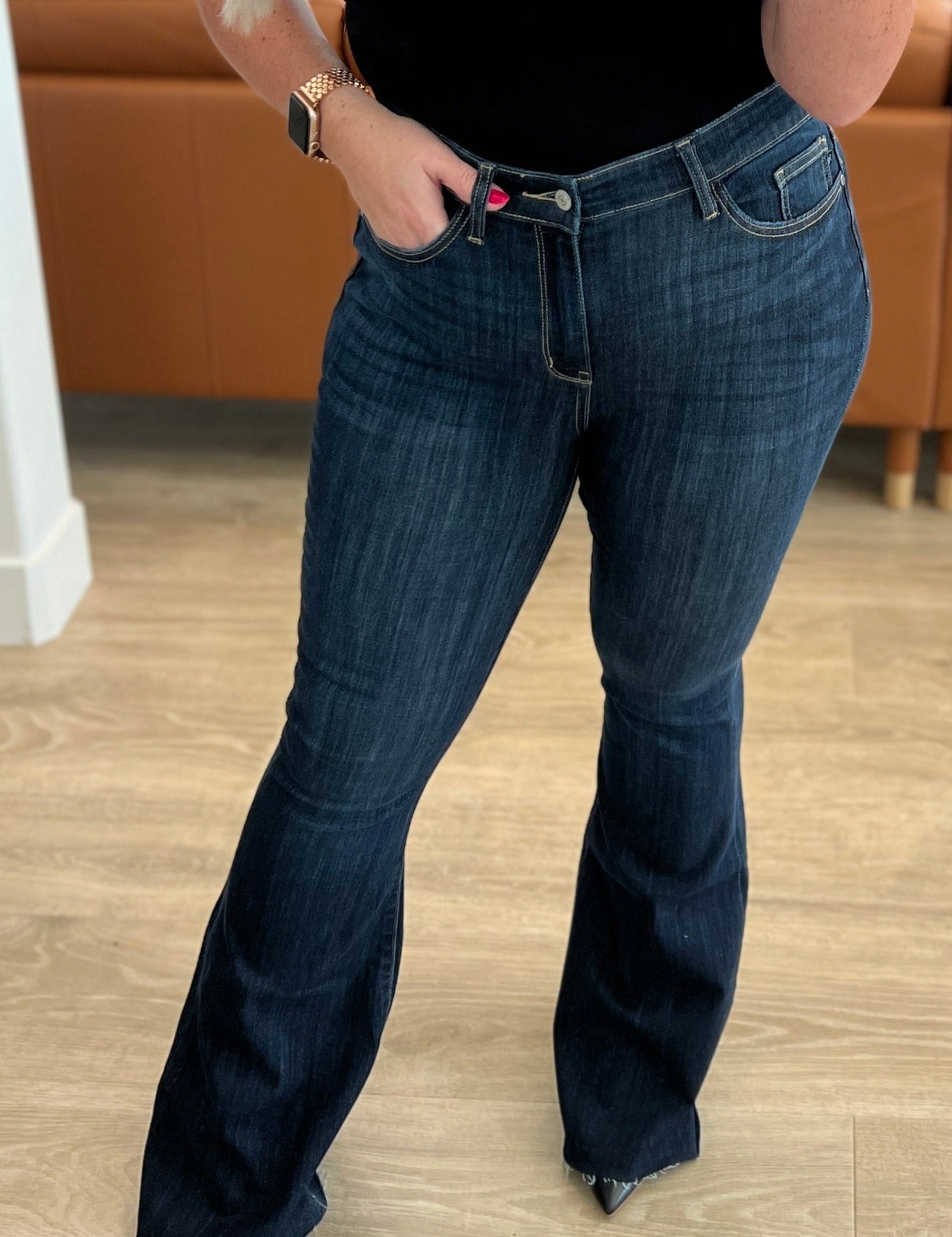 High Rise Tummy Control Slit Hem Bootcut Judy Blue Jeans