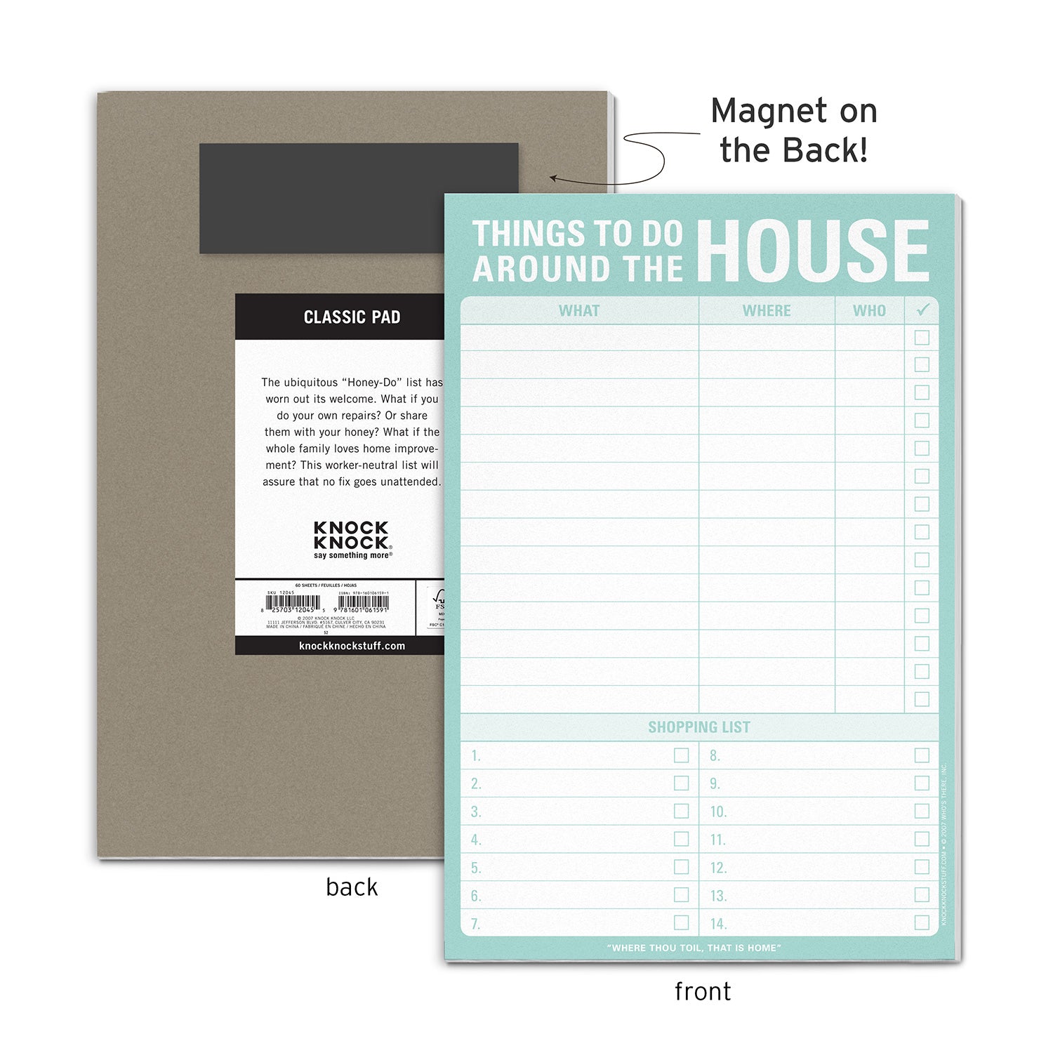 Knock Knock Things To Do Around The House Notepad With Magnet Mint Green