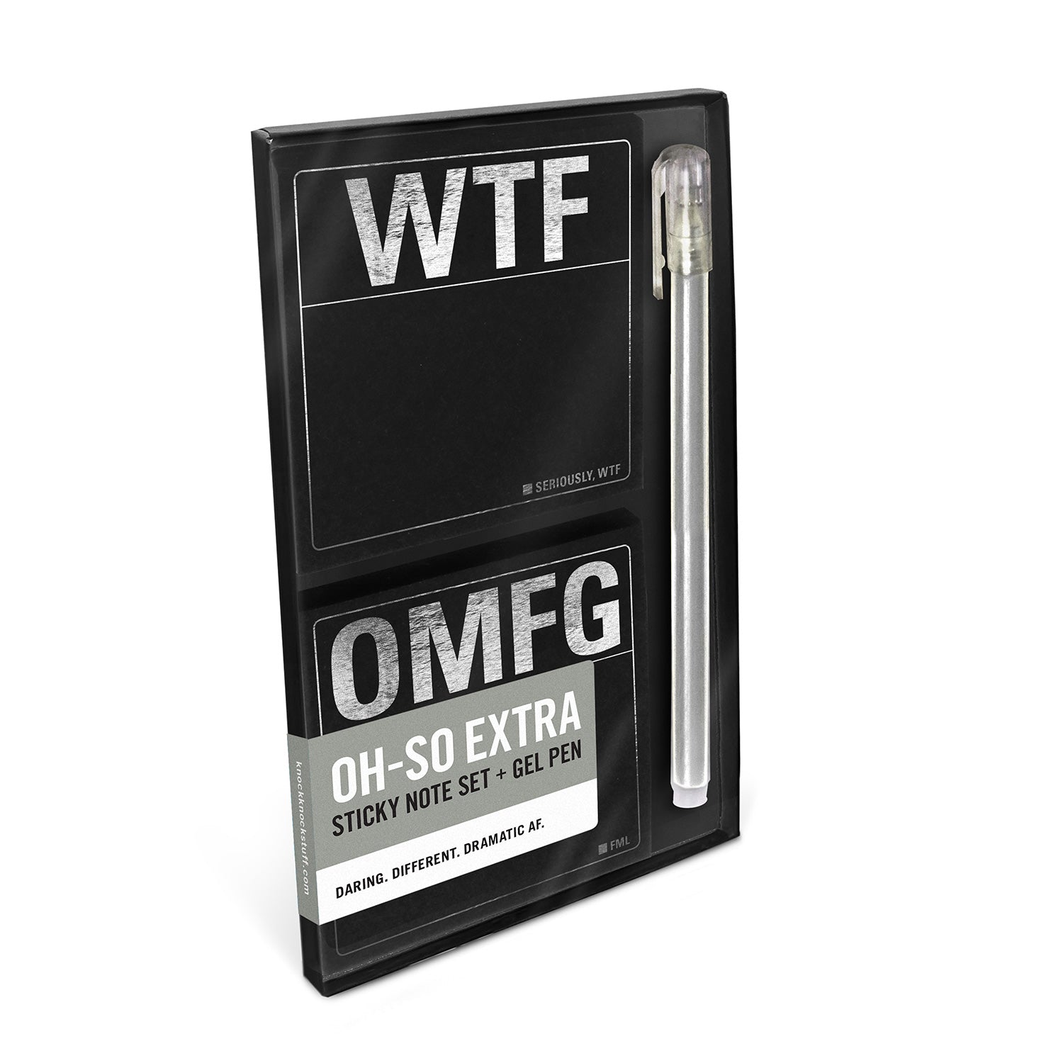 WTF / OMFG Metallic Sticky Note Set + Gel Pen