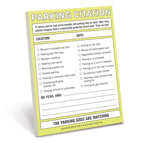 Knock Knock Parking Citation Nifty Notepad Knockknockstuff Com