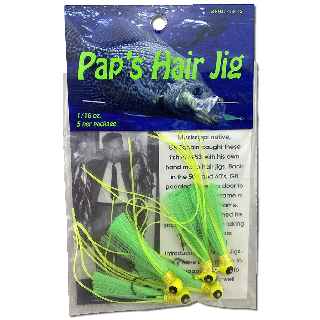 1 16 oz Paps Hair Jig 5 Pack  Yellow Head Green Tail