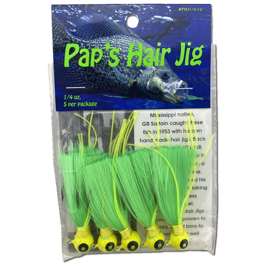 1 4 oz Paps Hair Jig 5 Pack Orange Yellow Head Green Tail – Tool Mart Inc.