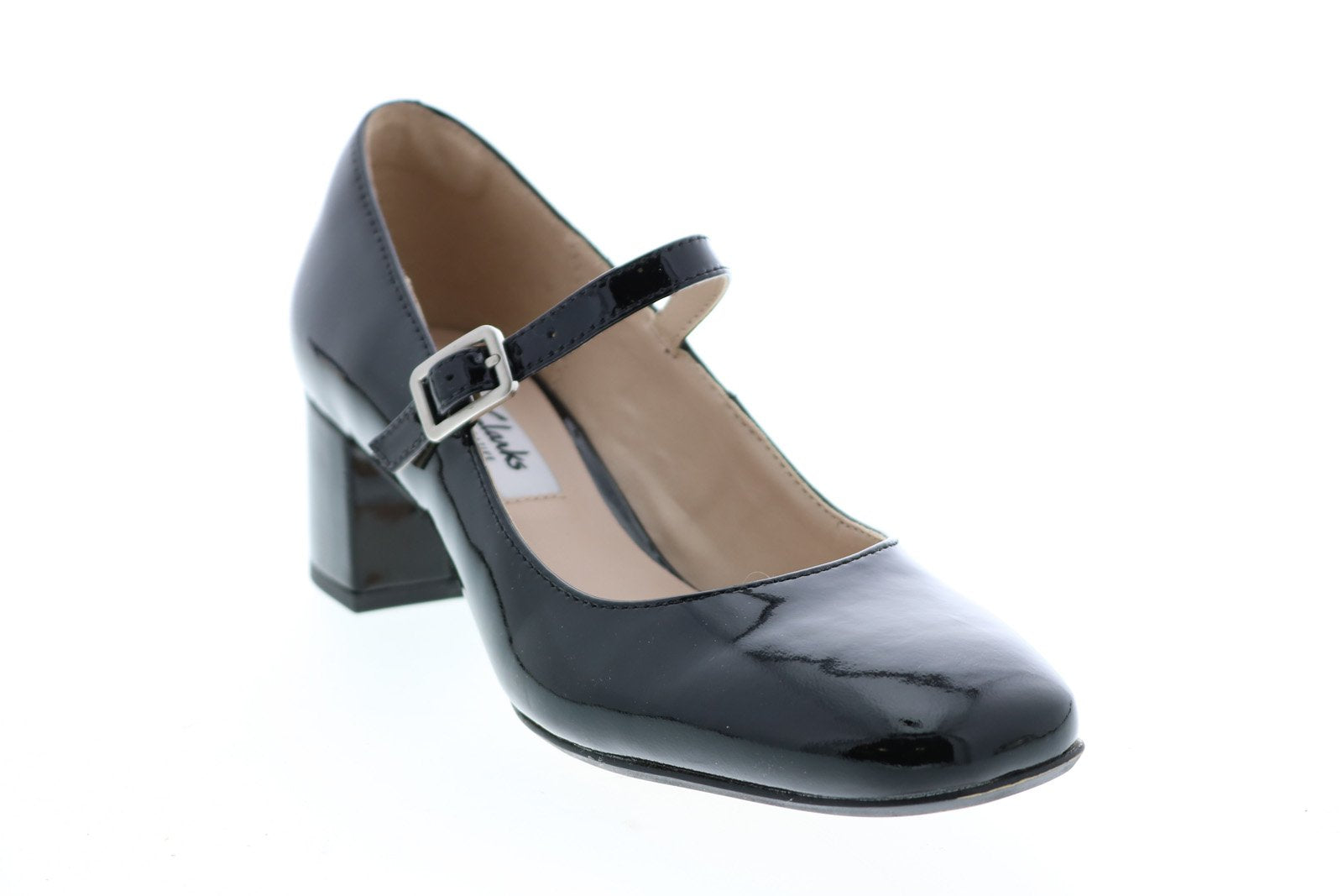 Clarks 26113665 Womens Black Synthetic Strap Pumps Heel - Ruze Shoes