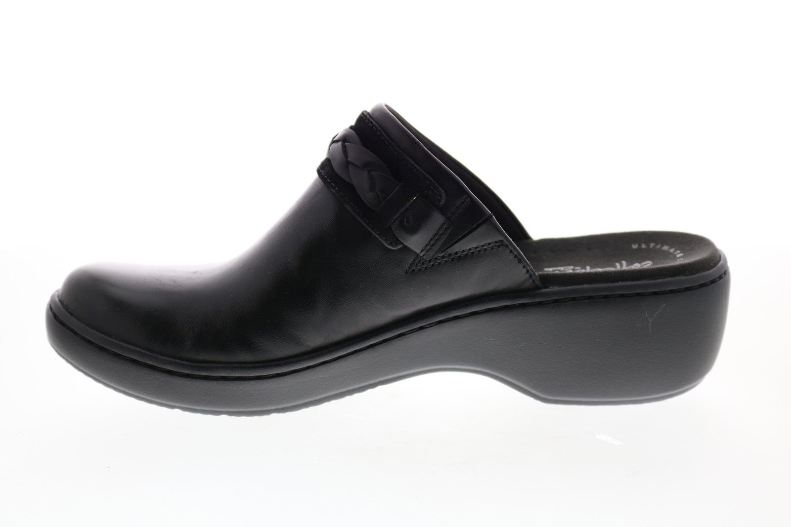 Clarks Abbey 26136262 Womens Black Leather Clog Flats Shoes Ruze Shoes