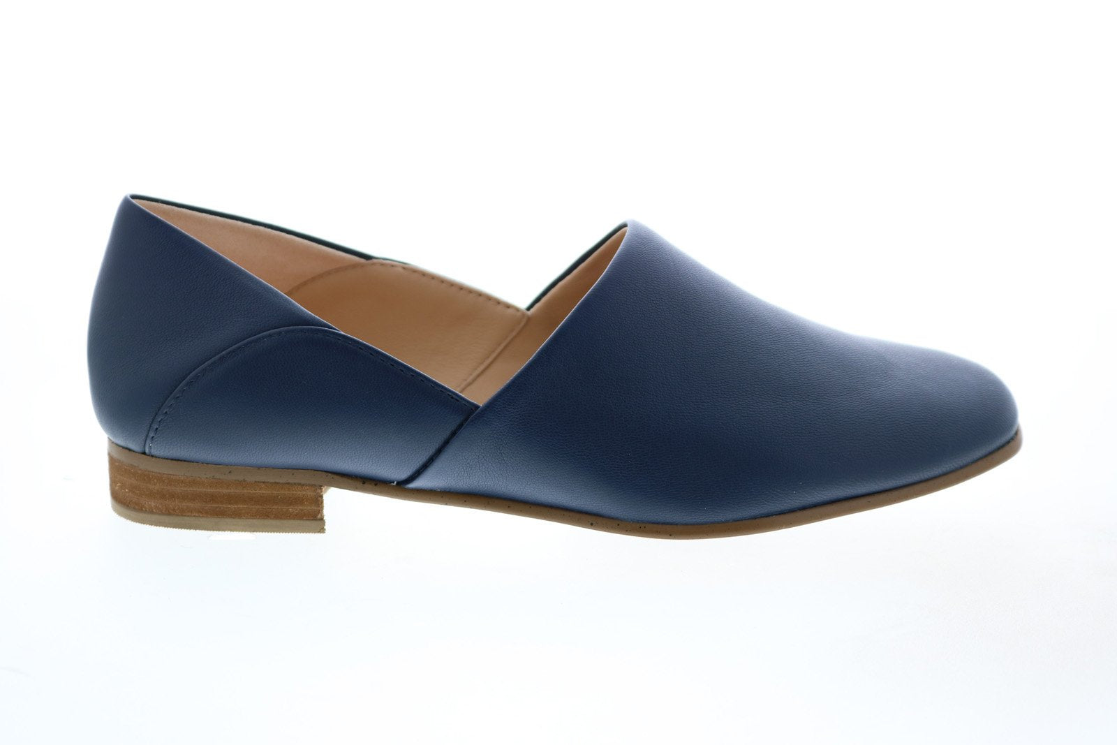 Clarks Pure Womens Blue Leather Slip Loafer Flats Sho - Ruze Shoes
