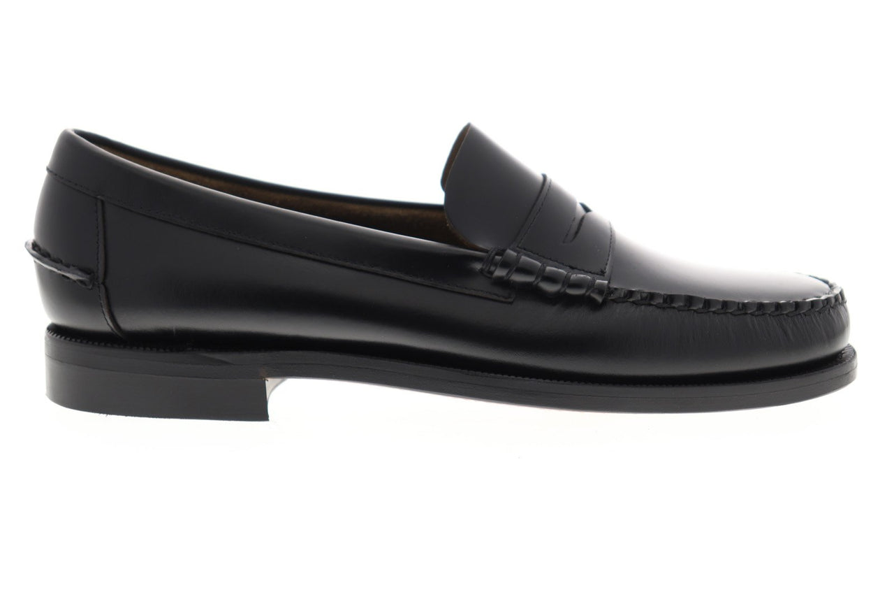 Sebago Classic Dan Mens Black Leather Loafers & Slip Ons Penny Shoes ...