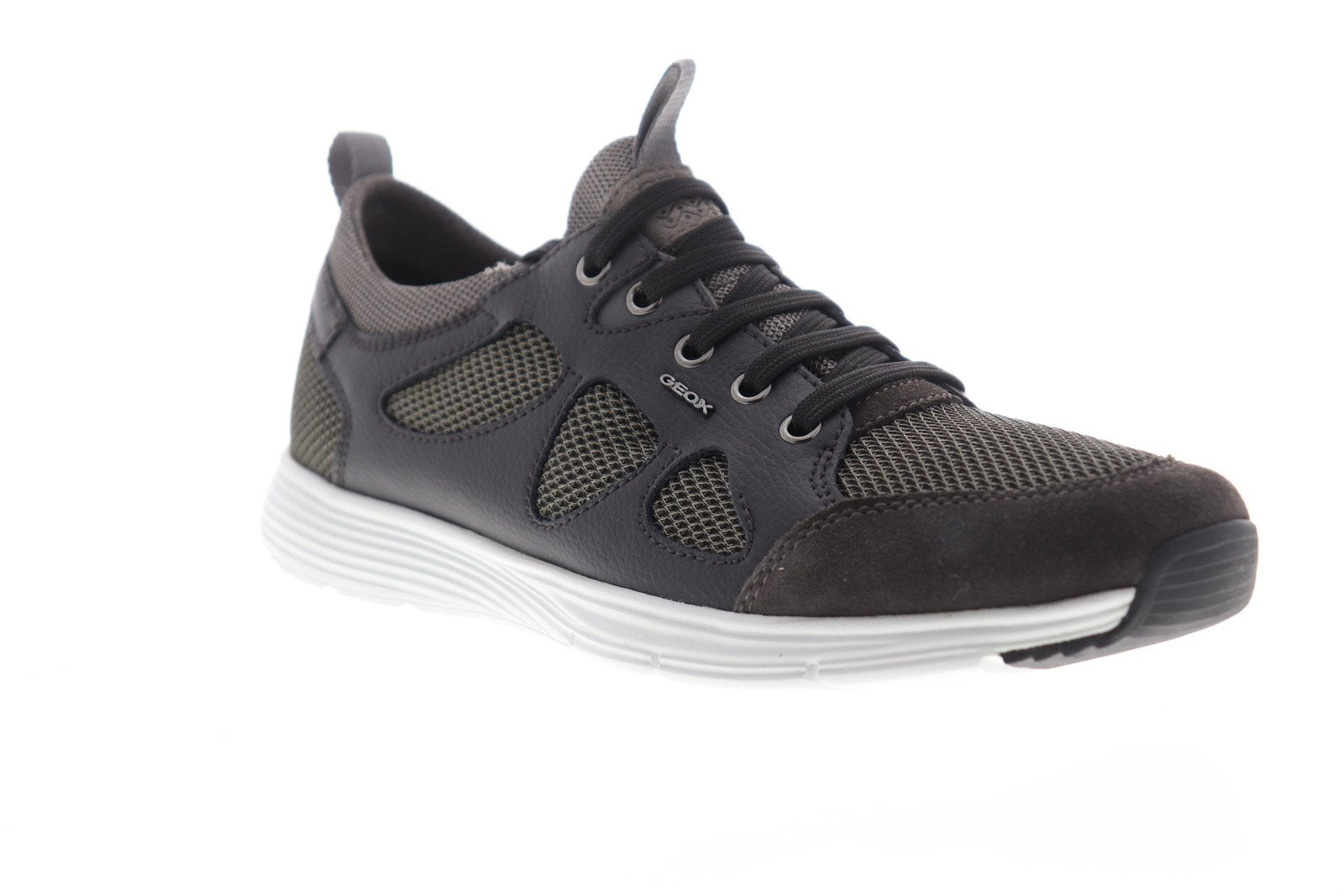 Geox U Mens Black Leather Low Lace Up Euro Sneakers - Ruze Shoes