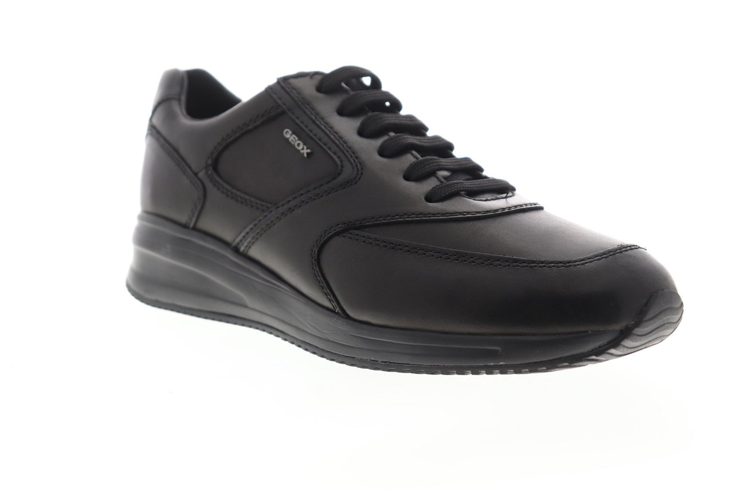 Geox U Dennie Mens Black Leather Low Top Lace Up Euro Sneakers Shoes ...