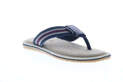 U Mens Blue Leather Slip Flip-Flops Sandals Shoes - Ruze Shoes