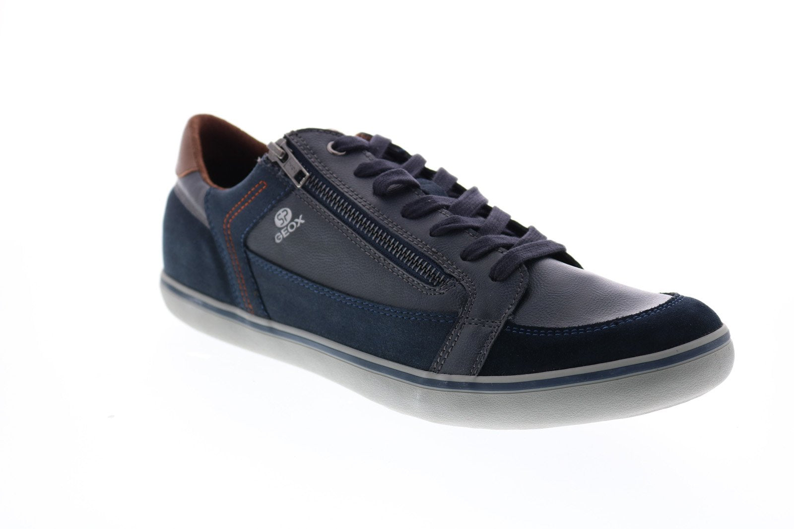 Geox Halver A Mens Blue Leather Lace Up Euro Sneakers Shoes - Ruze Shoes