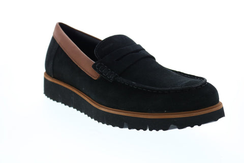 Geox U New Pluges Mens Black Suede Loafers & Slip Ons Penny Shoes Ruze