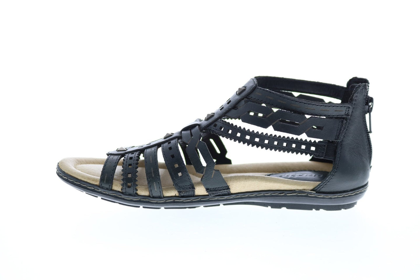 Earth Gladiator Womens Black Leather Zipper Gladiator Sandals Shoes 