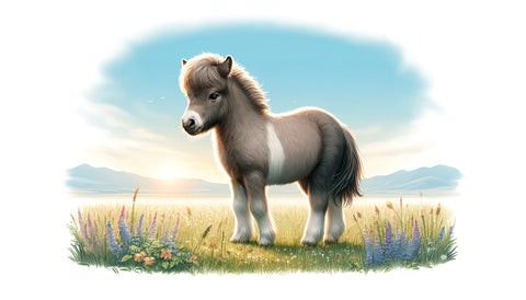 Illustration of a Falabella horse in a meadow