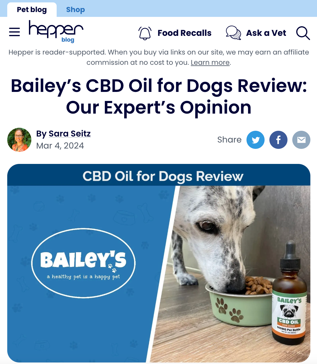 Bailey's CBD Oil For Dogs 2024 Review - Hepper Blog