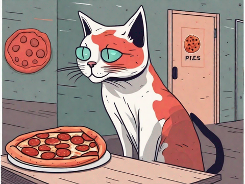 Curious Cat Eyeing Pepperoni Pizza: A Feline Temptation