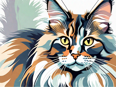 A stunning illustration of a Maine Coon Calico cat, showcasing its majestic fur and captivating presence.