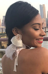 Borla Legacy Earrings with feathers and pearl tassels