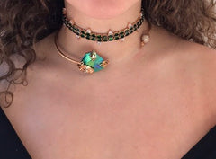 Emerald Eyes Choker and Glasswing Choker by Outhouse Jewellery