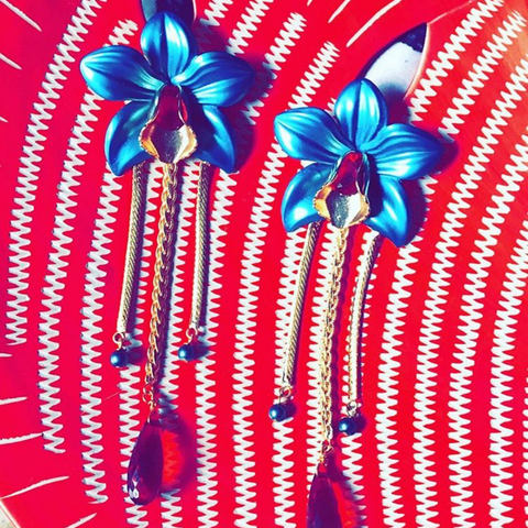 Metallic Orchid Earrings in Turquoise