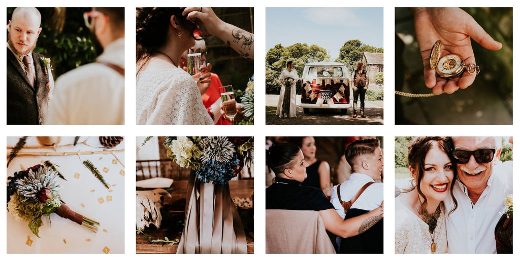 Boho wedding with lots of leather and skulls, photographed by Shutter Go Click.