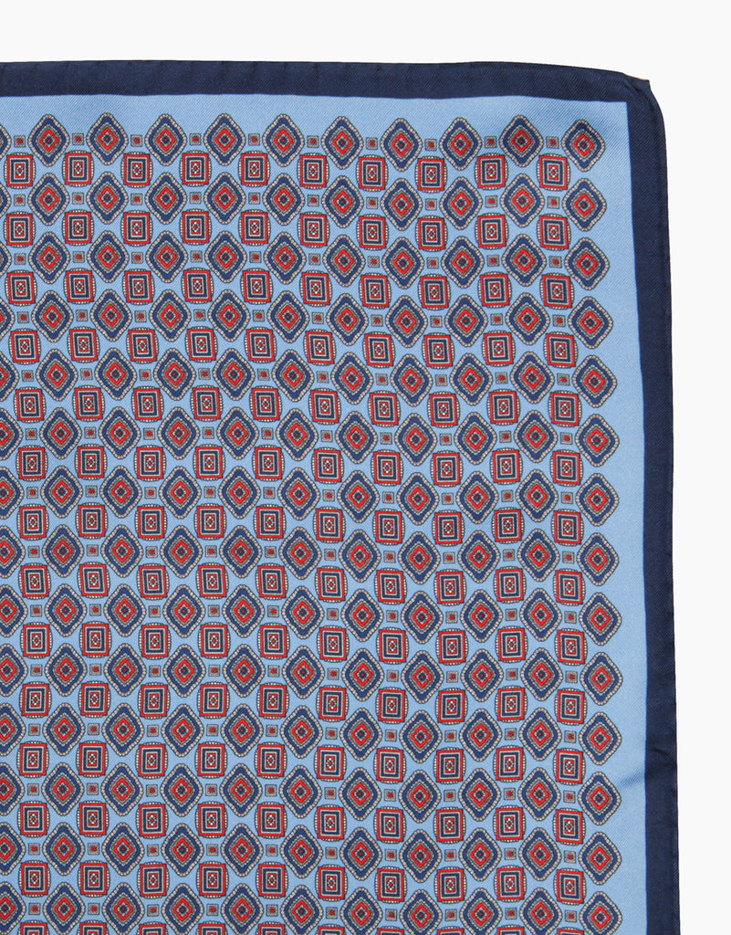 Blue geometric silk pocket square