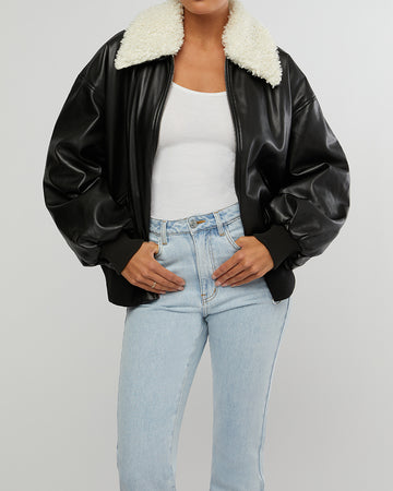 WW H24 Faux Fur Bomber Jacket Black/Brown / Xxs