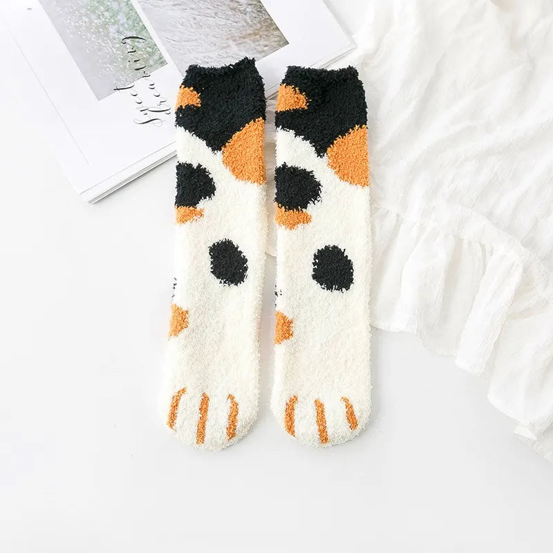Fleece Cat Paw Print Design Warm  Socks - Ailime Designs