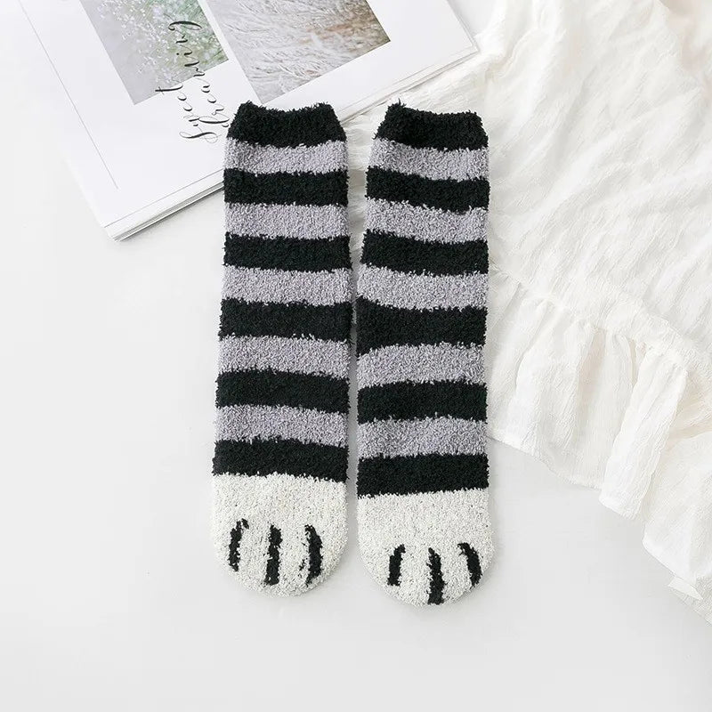 Fleece Cat Paw Print Design Warm  Socks - Ailime Designs