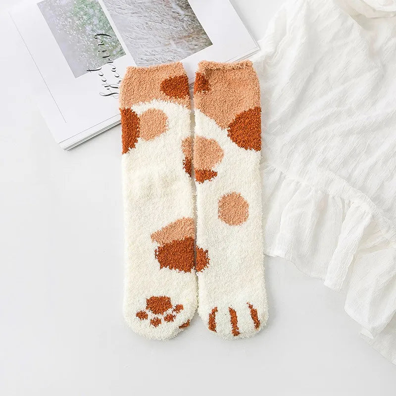 Fleece Cat Paw Print Design Warm  Socks - Ailime Designs
