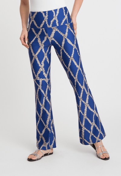 blue rope printed stretch knit pants