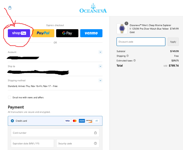 checkout page oceaneva