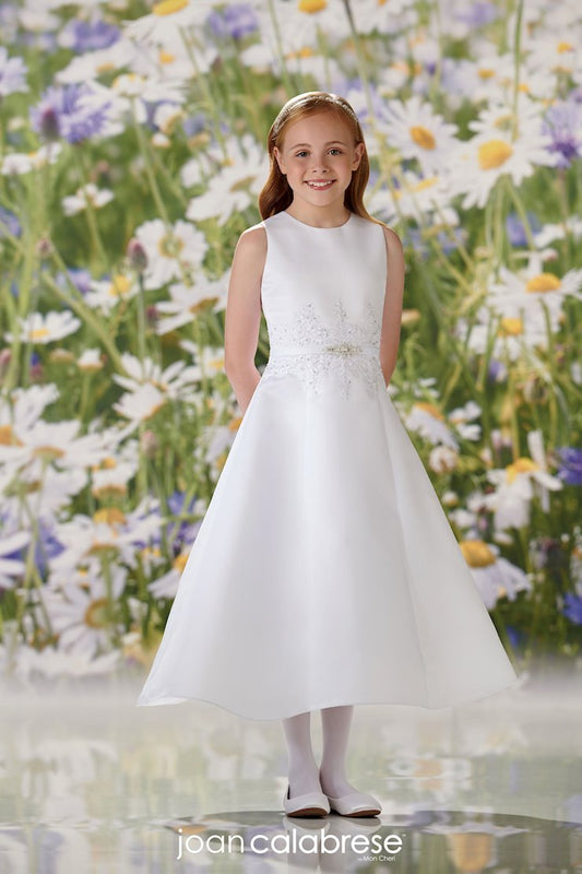 Sleeveless Satin A-line Flower Girl Communion Dress