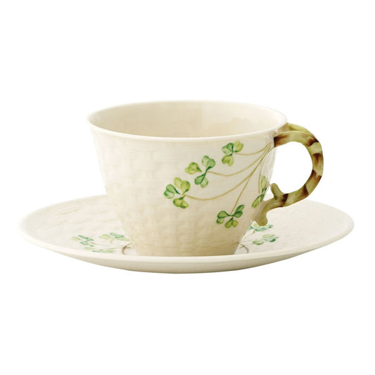 Belleek Classic Shamrock Teacup and Saucer