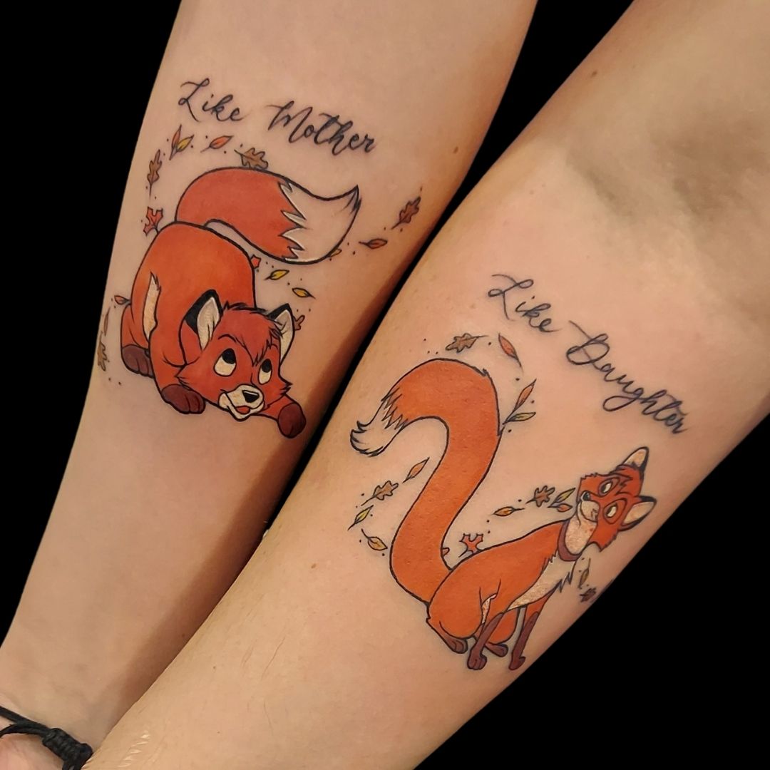 The fox and the hound mash up Idea bought in by Emily who sat like a rock  Adapted and tattooed b  Disney tattoos Disney tattoos unique Matching  disney tattoos