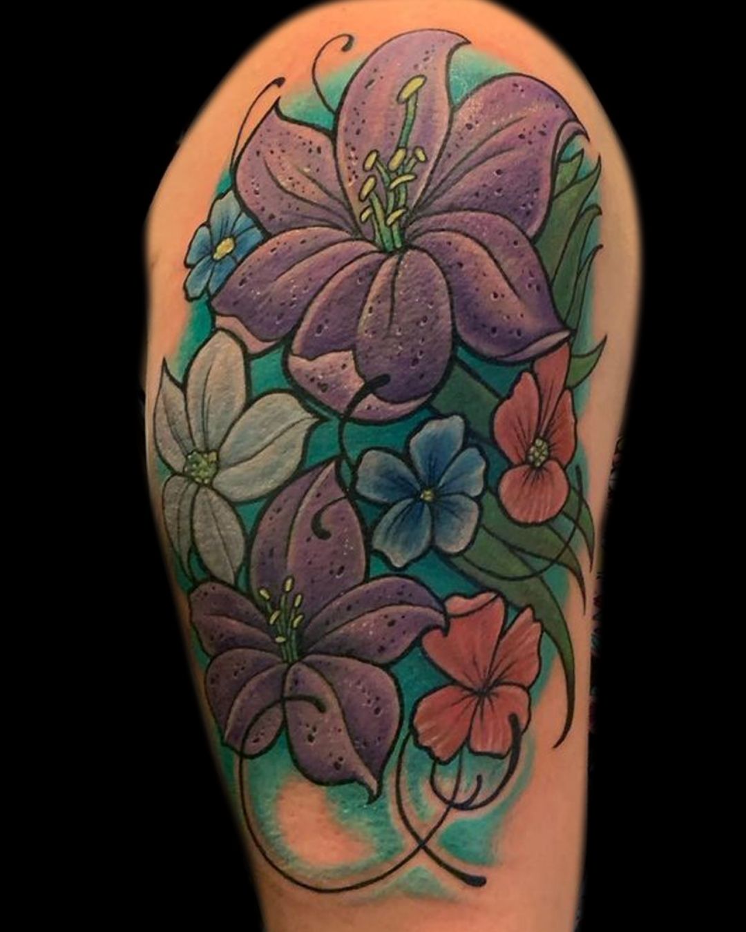 Surreal tattoo style with forest flowers in outer space on Craiyon