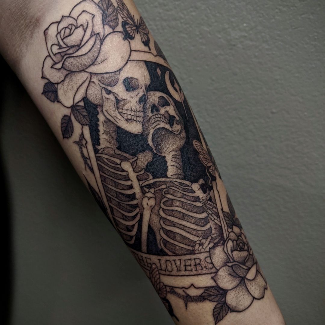 TarotInspired Skeleton Lovers Tattoo Art in Los Angeles California  1MM  Tattoo Studio