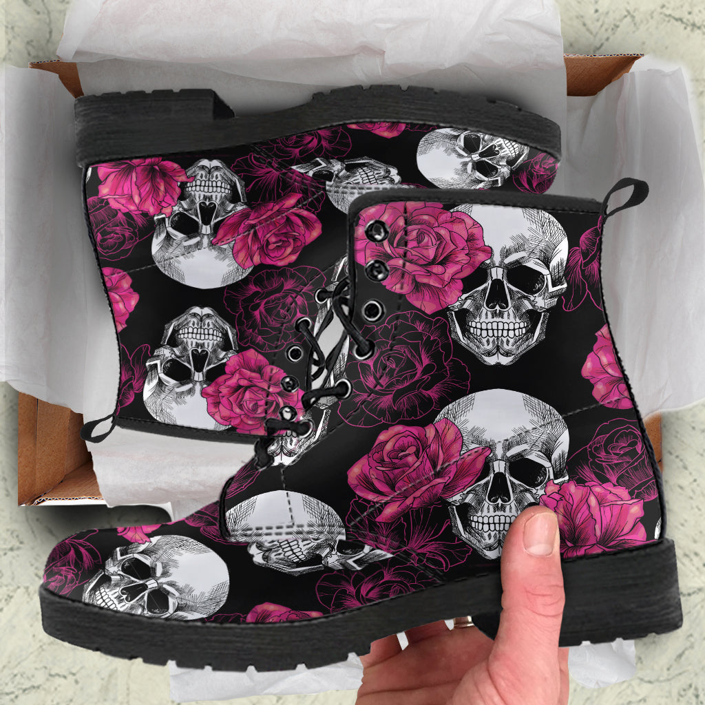 Pink Floral Skull Boots - Just Love Skulls