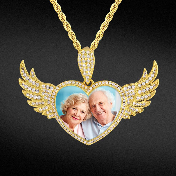 Custom Flying Angel Wings Heart Picture Necklace Photo Pendant