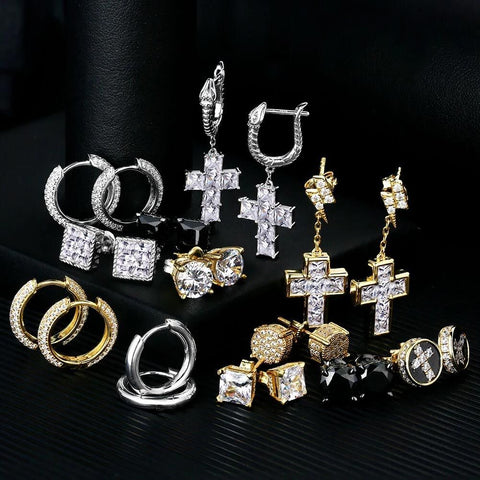 $99 Get 3 Pairs of 925 Sterling Silver Earrings(including 14K Gold Hoop Earrings,Dangle Cross Earrings,Diamond Stud Men's Earrings)