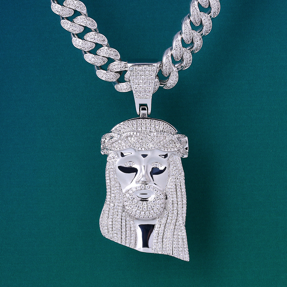 Jesus Pendant Necklace in White Gold 