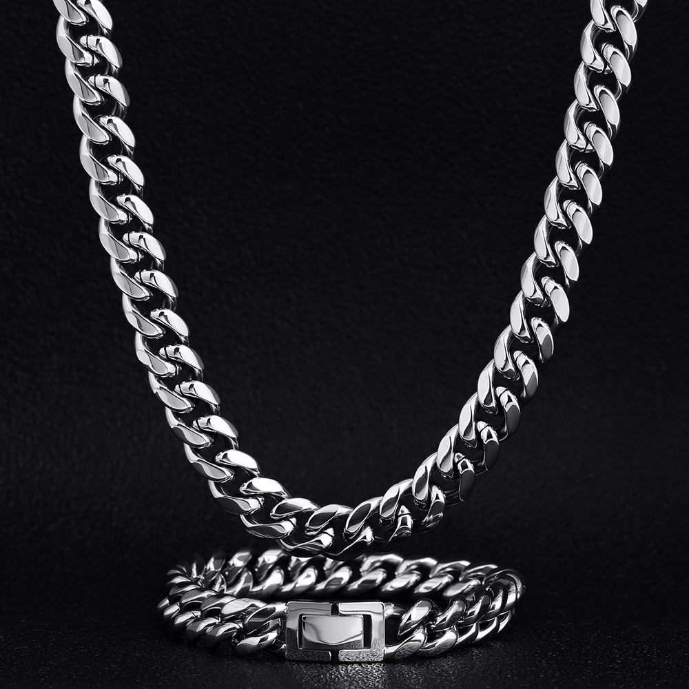 10mm Miami Cuban Link Chain and bracelet set White Gold Plated-KRKC&CO ...