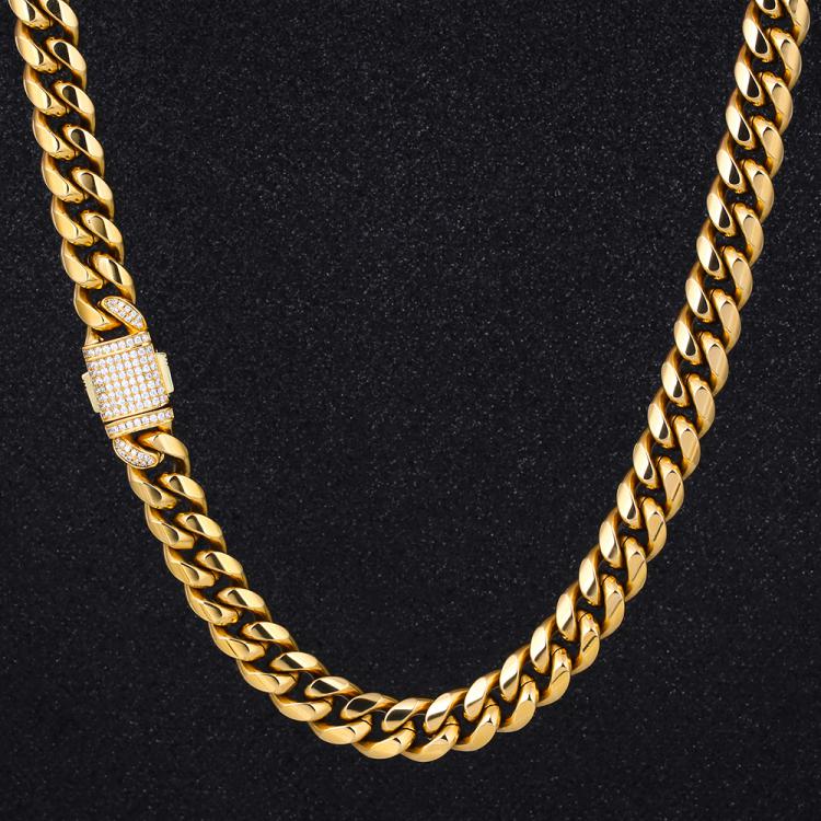 Diamond Clasp Miami Cuban Link Chain (12mm) in 18K Gold