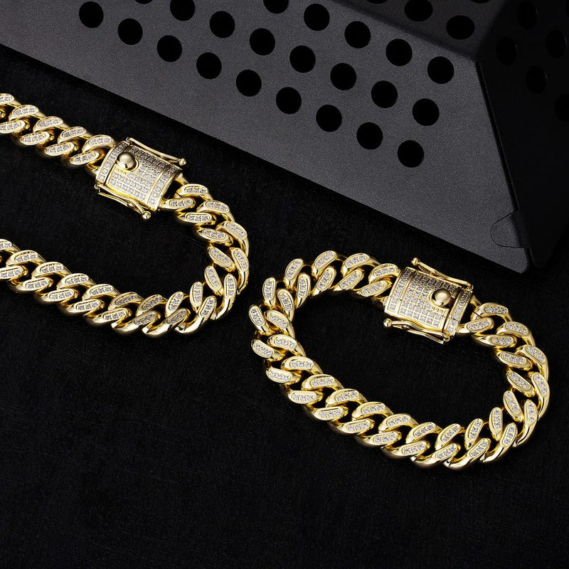14mm Iced Cuban Link Bracelet 14K Gold Plated – krkc&co