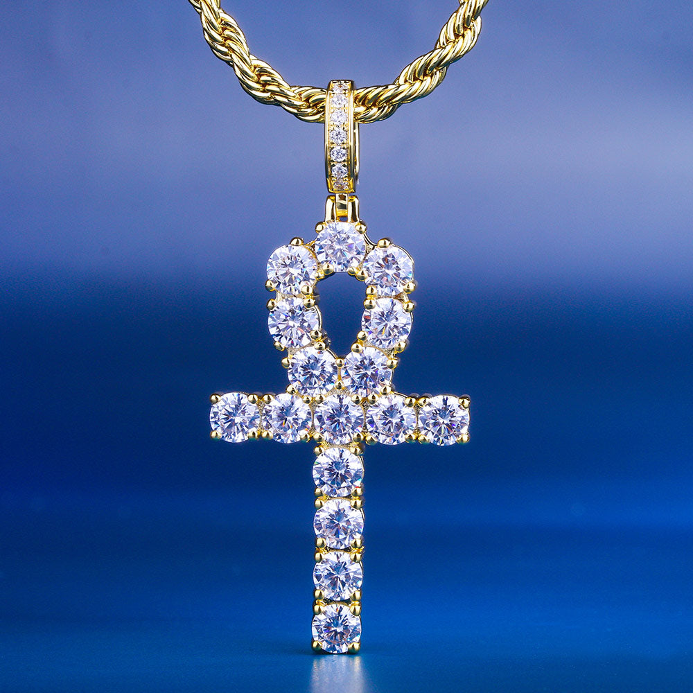 Iced ANKH Cross Pendant 14K Gold Plated