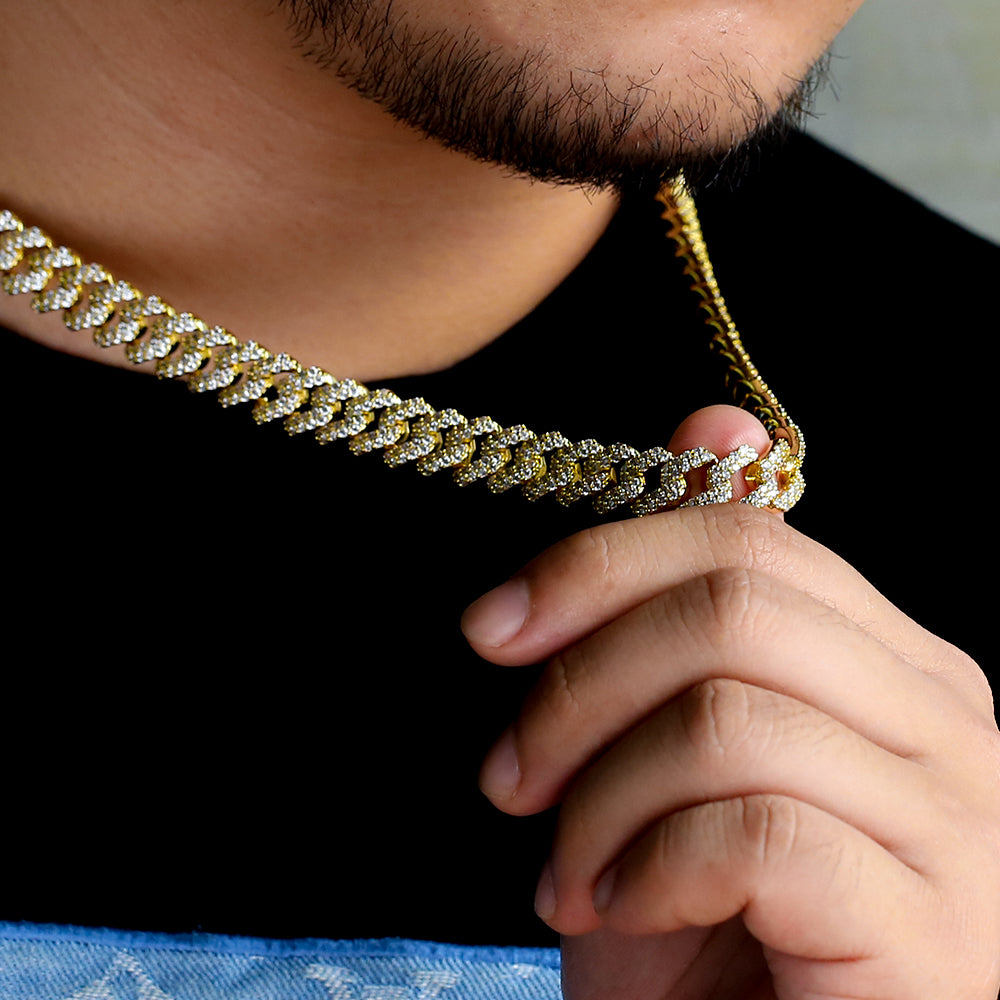 12mm Iced Out Prong Link Choker Cuban Chain for Men's Necklace in 14K ...